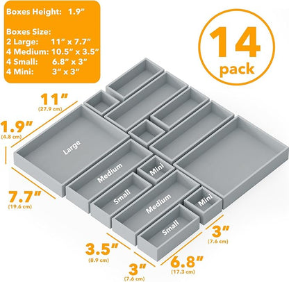 SpaceAid 14-Piece Bamboo Drawer Organizer Storage Boxes Set, Wood Tray Junk - Image 3