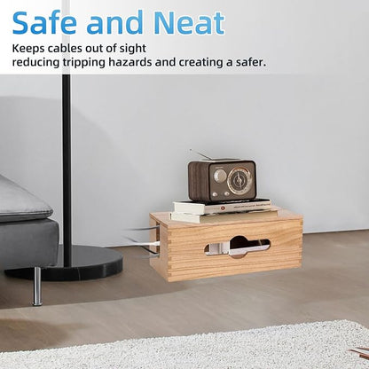 3PCS Wooden Cable Management Box Kit Wooden Cable Hider Storage Box Cord - Image 5