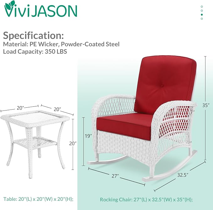 VIVIJASON 3-Piece Outdoor Conversation Bistro Set, Patio Wicker Rocking Chairs - Image 2