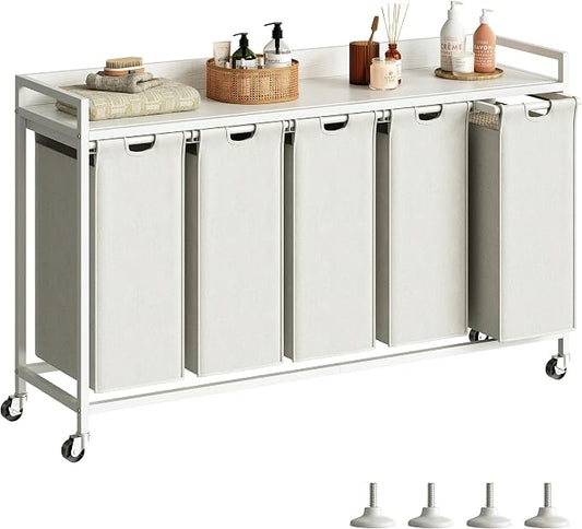 Laundry Hamper with Shelf, Laundry Basket 5 Section, Laundry Sorter with by Herture