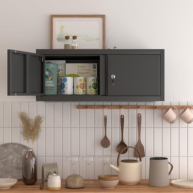 Garage Locking Cabinet, 13” H Garage Storage Cabinet Wall Mounted, Floating - Image 8
