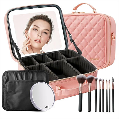 Mocado Travel Makeup Bag with LED Lighted Mirror, Travel Makeup Organizer by Mocado