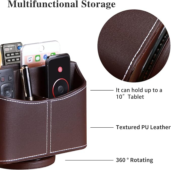 YAPISHI Leather Remote Control Holder, 360 Degree Spinning Desk TV Remote - Image 2