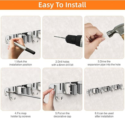 2 Pack Mop and Broom Holder Wall Mount, Non-slip Broom Hanger Wall Mount - Image 6