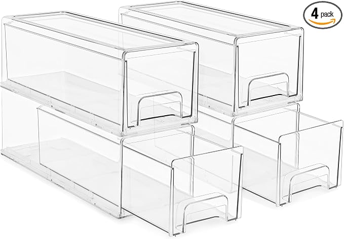 Sorbus Small Wide Clear Storage Drawers – Stackable Pull-Out Storage Bins by Sorbus