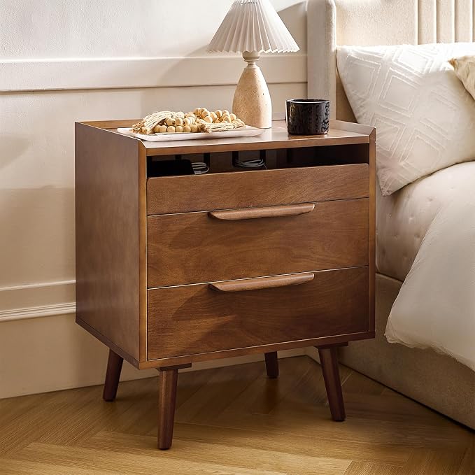 HULALA HOME Nightstand with Charging Station, Mid-Century Modern 2 Drawer and - Image 9