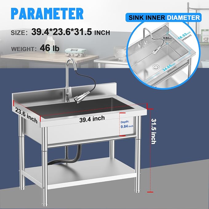 Stainless Steel Utility Sink, Freestanding Sink - Image 3