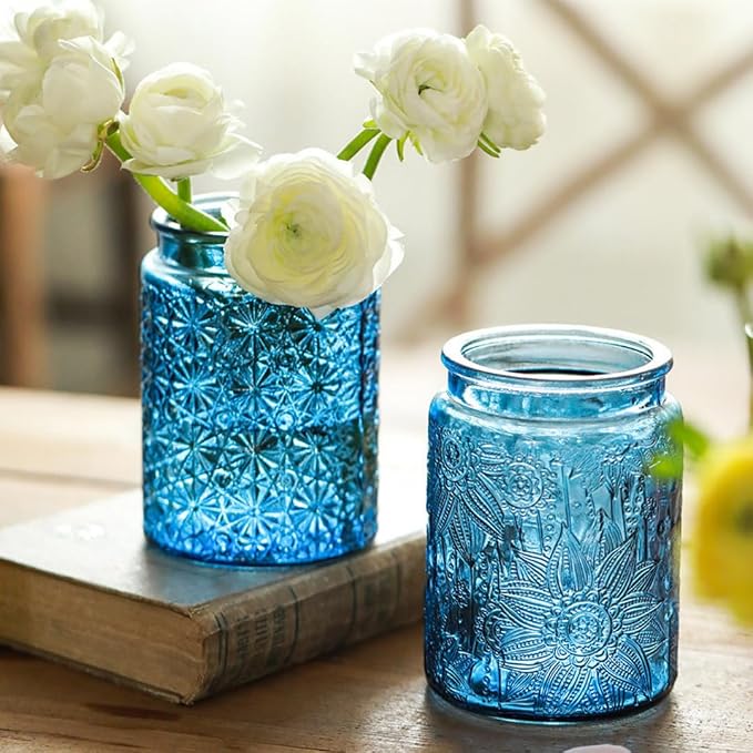 ANSQU 23.7 FL OZ Blue Glass Jars, 2 Pack Vintage Glass Kitchen Storage Counter - Image 3