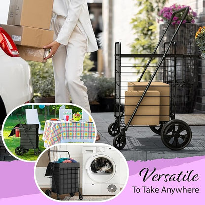 Shopping Cart w/Waterproof Basket Liner & 360° Swivel Wheels | Foldable - Image 5
