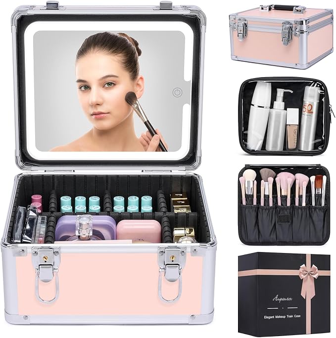 Makeup Box with Led Mirror, Travel Train Hard Case with Rechargeable Lighted by Unknown