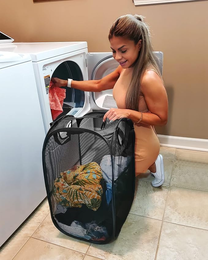2 Pcs Strong Mesh Pop-up Laundry Hamper, Quality Pop Up Hampers - Image 6