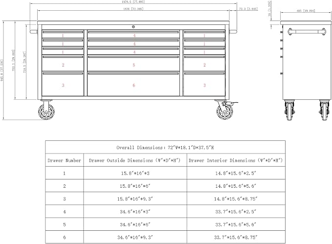 CT Copper Tailor 72-inch Rolling Tool Chest Cabinet - Image 2