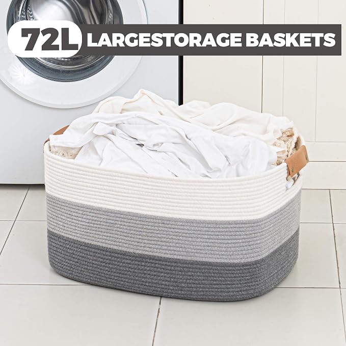 danpinera Blanket Basket, 72L Rectangle Large Basket - Image 4