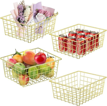 4 Pack Gold Wire Baskets for Organizing Office Wire Storage Basket Gold Metal by LOSYHU