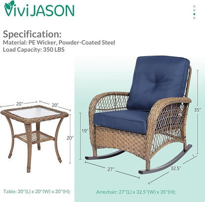 VIVIJASON 3-Piece Outdoor Conversation Bistro Set, Patio Wicker Rocking Chairs - Image 5