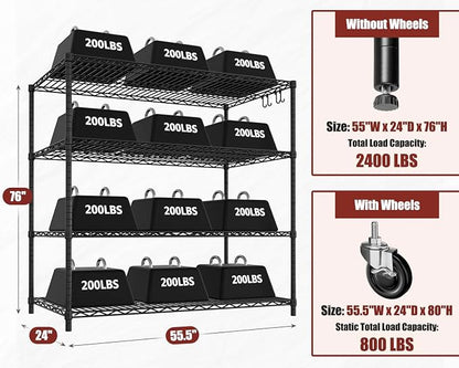 PrimeZone 55.5" W x 24" D x 80" H Heavy Duty Wire Storage Shelves - Image 3