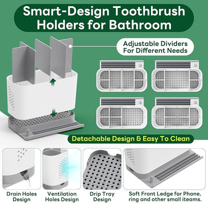 Toothbrush Holders for Bathrooms, Adjustable 6 Slots Electric Toothbrush and - Image 7
