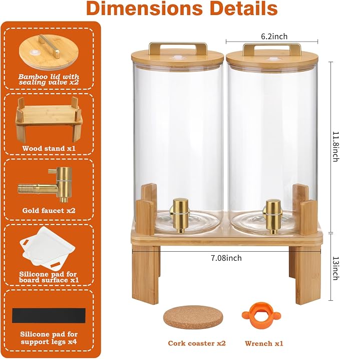 1.5 Gallon 2 PACK Glass Drink dispenser, Beverage Dispenser - Image 2