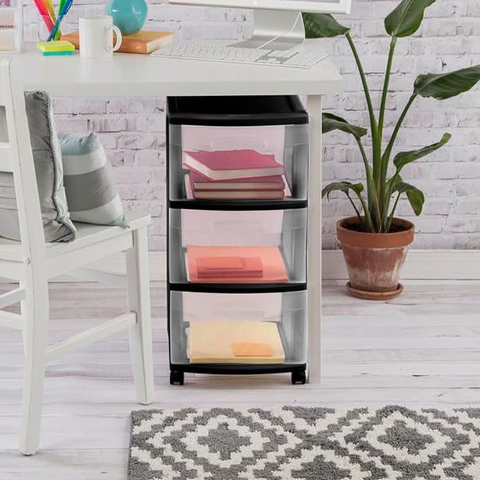 Sterilite 6 Pack Plastic Storage Organizer, 3 Drawer Rolling Bin Cart, Closet - Image 8