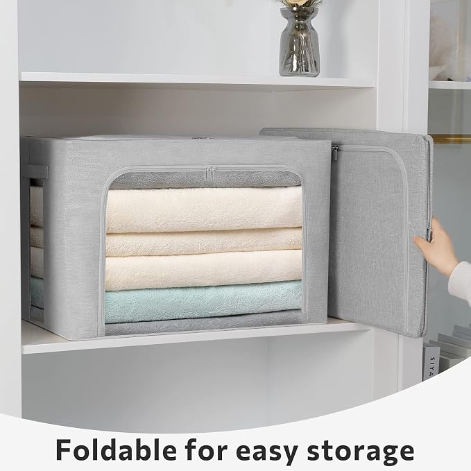 FHSQX 2 Pack Clothes Storage Bins Stackable Metal Frame Storage Box Large - Image 3