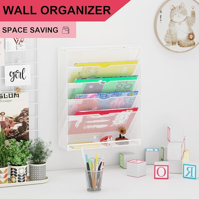 Hanging Wall File Organizer 6 Tier Wall Mounted File Holder Document Wall - Image 2