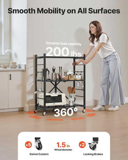VEVOR 3-Tier Foldable Storage Shelf, 30W x 13D x 36H Inch Folding Metal Rack - Image 5
