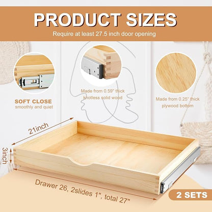 Menkxi 2 Set Pull out Tray Cabinet Organizer Wooden Pull Drawers storage Slide - Image 2