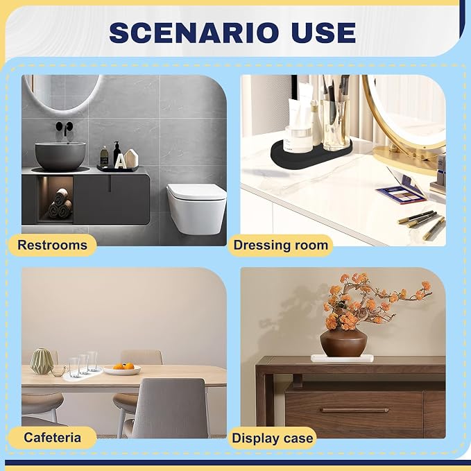 2 Pieces Silicone Shatterproof Bathroom Vanity Tray, 9.8" & 11.8" Oval Black - Image 6