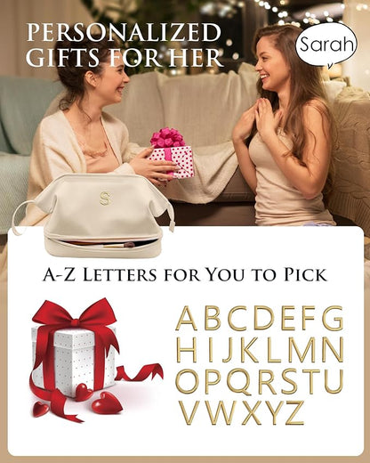 Girlfriend Gifts: Personalized Makeup Bag, Initial Double Layer Cosmetic Bag - Image 6