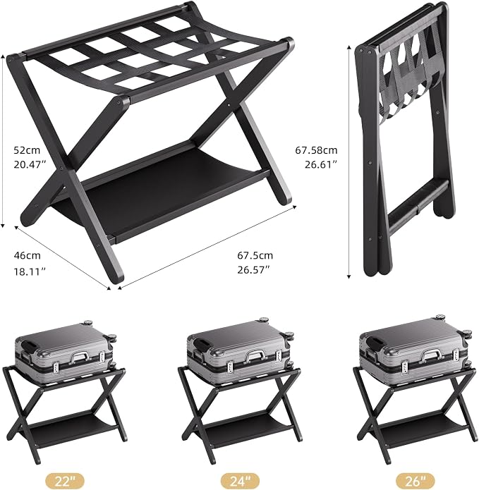 HITNET Luggage Rack for Guest Room, Suitcase Stand Folding Bedroom, Bamboo - Image 4
