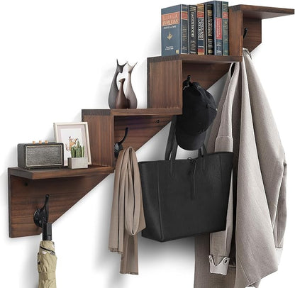 Coat Rack Wall Mount with Shelf, Wall Mounted Rise Wooden shelves - Image 9