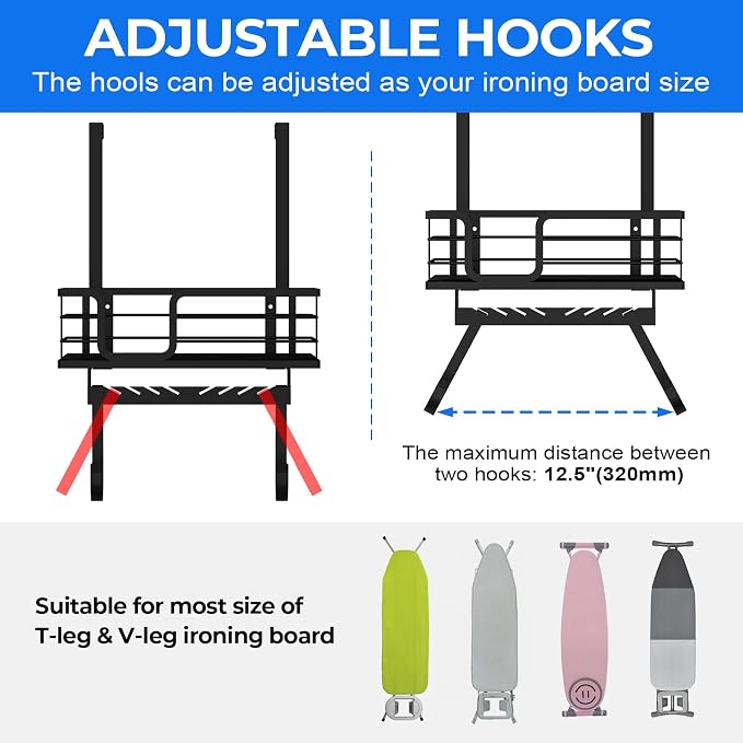 TJ.MOREE Over The Door/Wall Mount Ironing Board Hanger, Laundry Room Iron and - Image 5