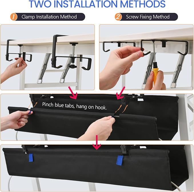 48" Under Desk Cable Management Tray- Clamp/Screw Mount Desk Cable Organizer - Image 6