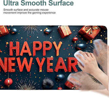 Happy New Year Gaming Mouse Pad 35.4"x15.7"Desk Mat Anti-Slip Rubber Base & - Image 5