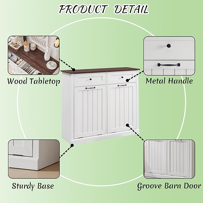 Double Tilt Out Laundry Hamper Cabinet, 20 Gallon Farmhouse Trash Can Cabinet - Image 5