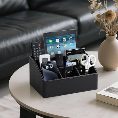 PU Leather Desk Organizer, Luxury Remote Control Holder - Image 2