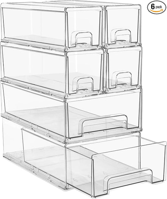 Sorbus 2 Medium & 4 Small Clear Stackable Storage Drawers – Plastic Organizer by Sorbus