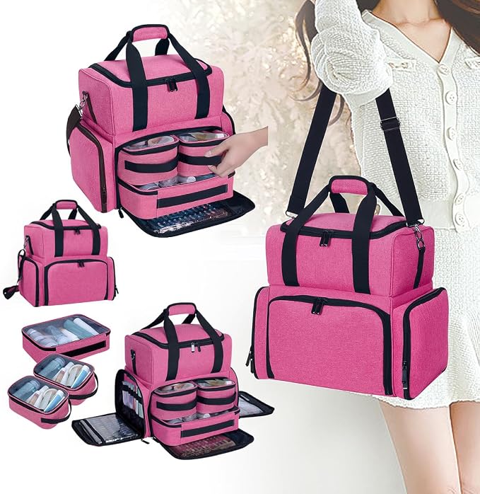 Large Makeup Cosmetic Bag with 3 Removable Case and 2 Removable Dividers Double - Image 8