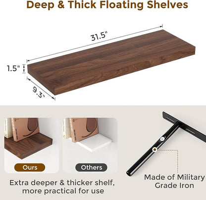 32 Inch Floating Shelves for Wall Set of 2, Rustic Wood Wall Mounted Floating - Image 3