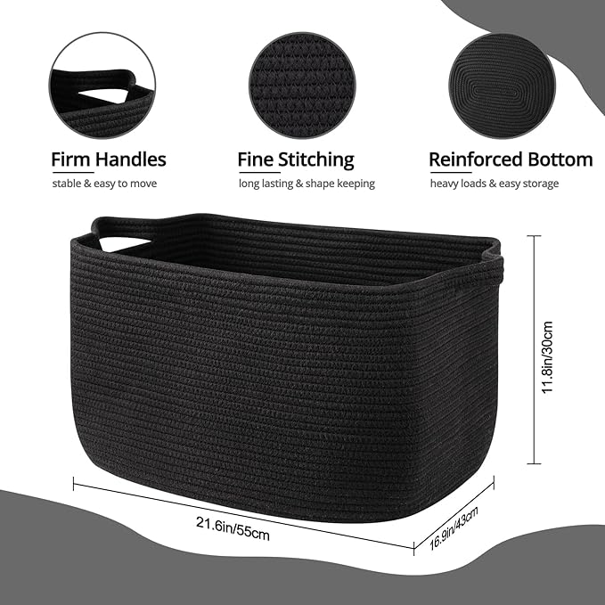 70L Large Blanket Basket, 21.6" x 16.9" x 11.8" Woven Storage Basket - Image 2