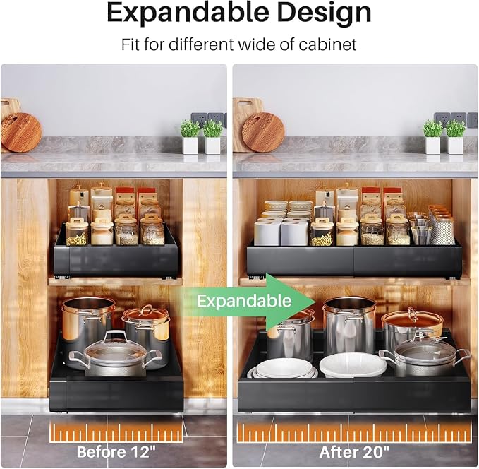 2 Pack Pull out Cabinet Organizer, Expandable Heavy Duty Slide out Drawer Fixed - Image 8
