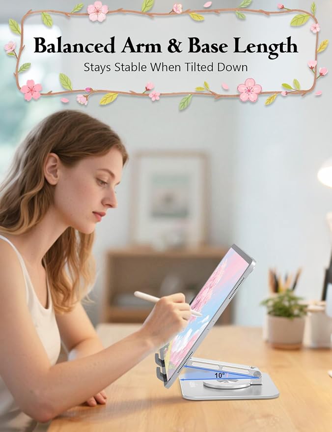 Tablet Stand for iPad, 360° Rotating Aluminum Foldable Holder – Adjustable Desk - Image 5