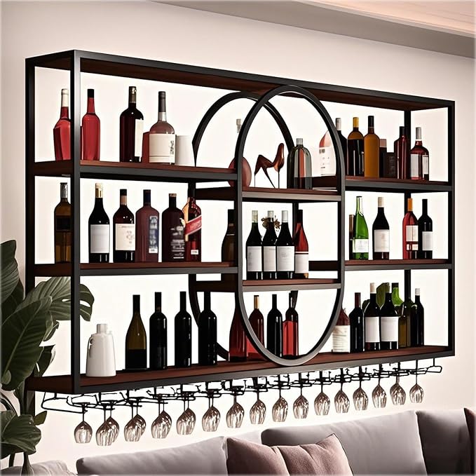 Large Wall Mount Wine Rack, Metal 4 Tier Large Capacity Hanging Bar Rack - Image 4