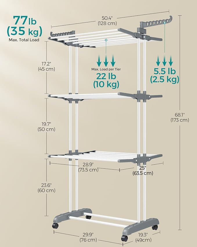SONGMICS Clothes Drying Rack Stand 4-Tier, Foldable Laundry Drying Rack - Image 5