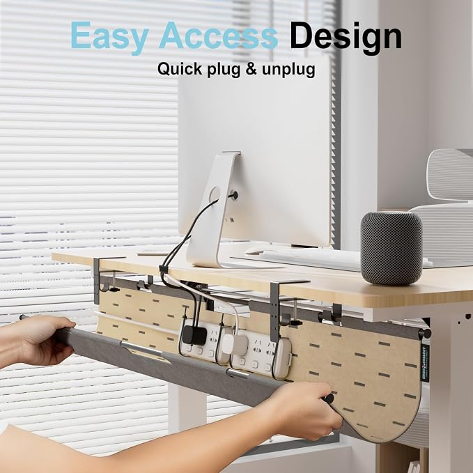2-in-1 Under Desk Cable Management Tray & Privacy Panel, Dual-Sided Felt Cord - Image 4