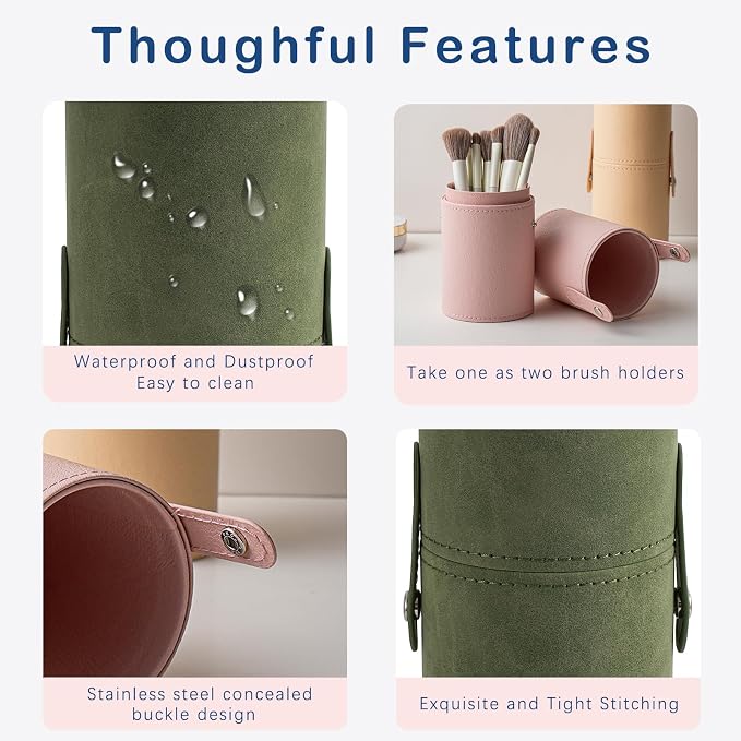 Portable Makeup Brush Holder, Waterproof PU Leather Travel Makeup Brush Case - Image 3