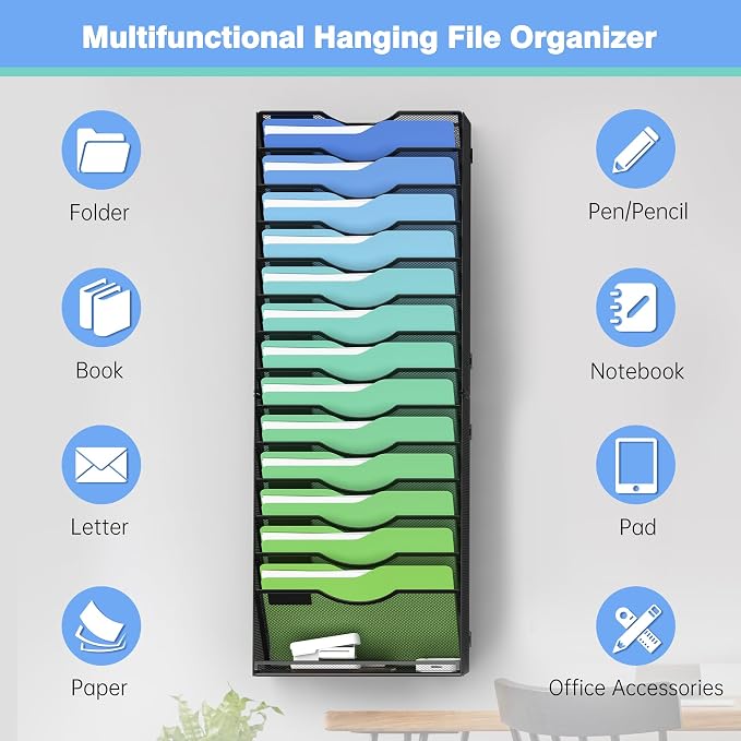 Kuntine.B Wall File Organizer Office Hanging Magazine Holder Wall File Organizer - Image 4