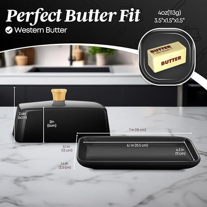 Flexzion Ceramic Black European Butter Dish - Image 8