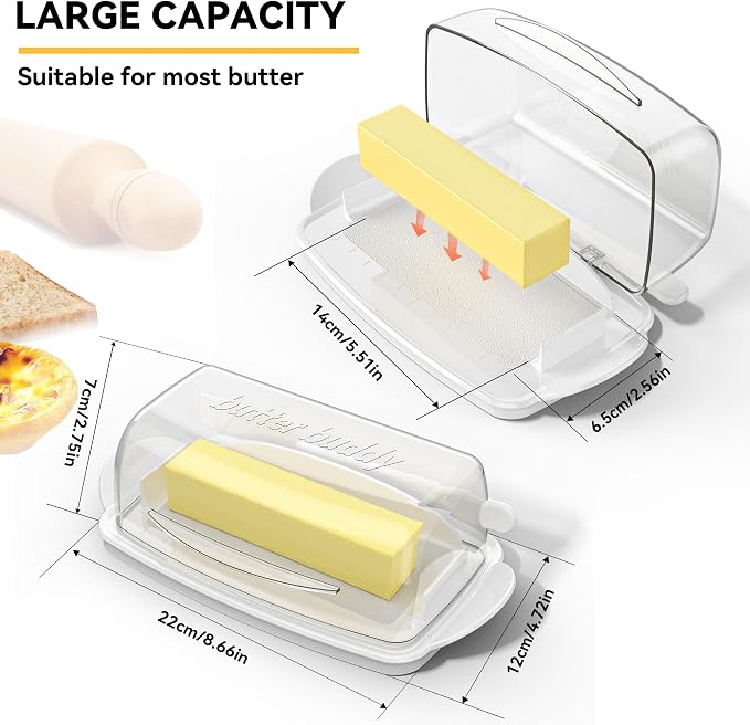 Butter Dish with Lid and Knife, Large Plastic Flip Top Butter Dishes Clear - Image 6
