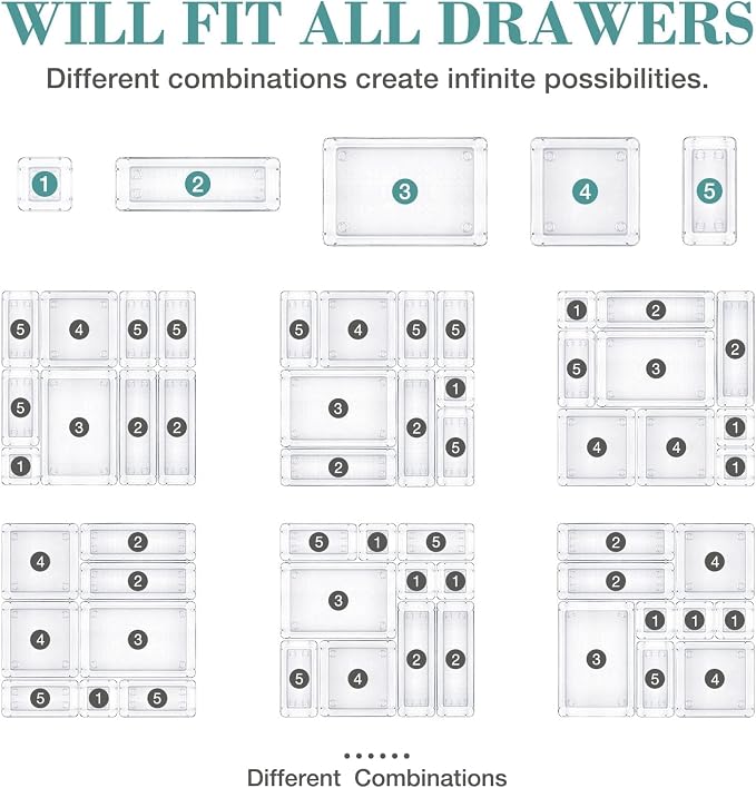 16 PCS Drawer Organizer Set, 5 Varied Size Bathroom and kitchen Drawer cabinet - Image 4